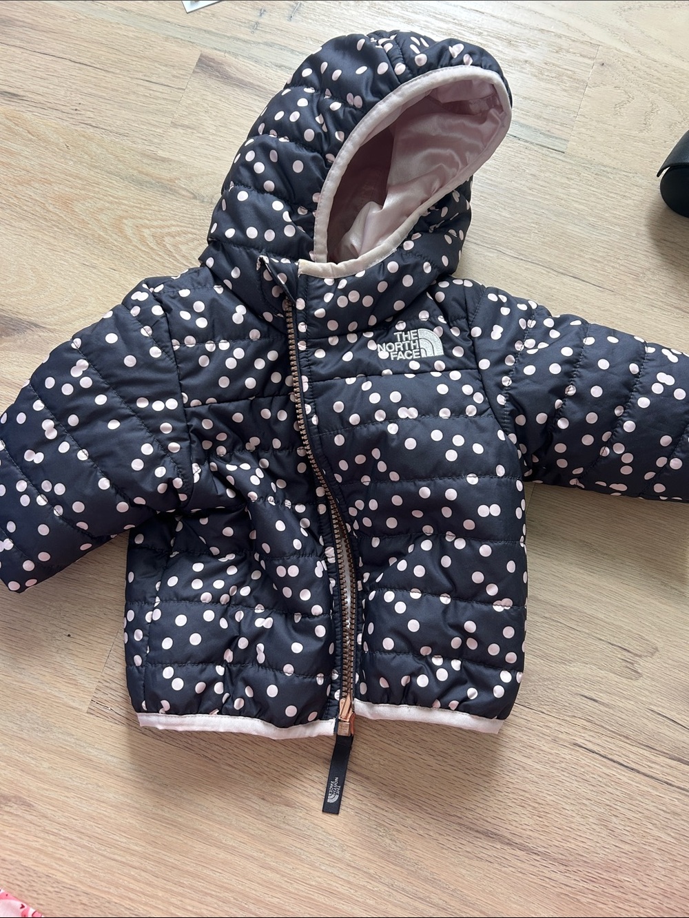 The North Face Black Jacket with Light Pink Polka Dots